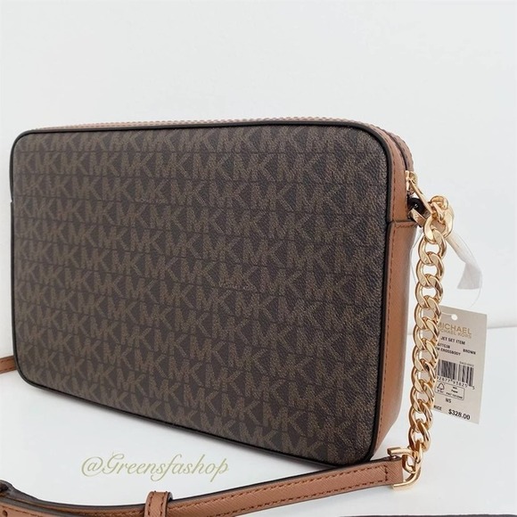 Michael Kors purse Jet Set Travel Item Crossbody bag brownn signature - Picture 6 of 8